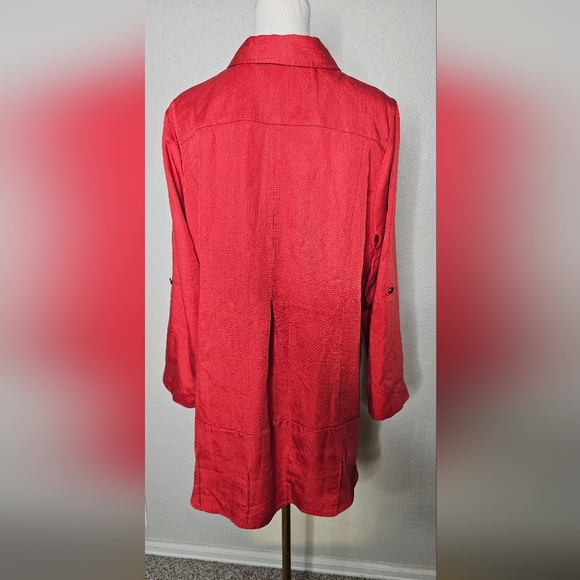 Soft Surroundings Red A-Line Tunic Top 100% Tencel Roll Tab Sleeves P XLarge - Picture 4 of 6